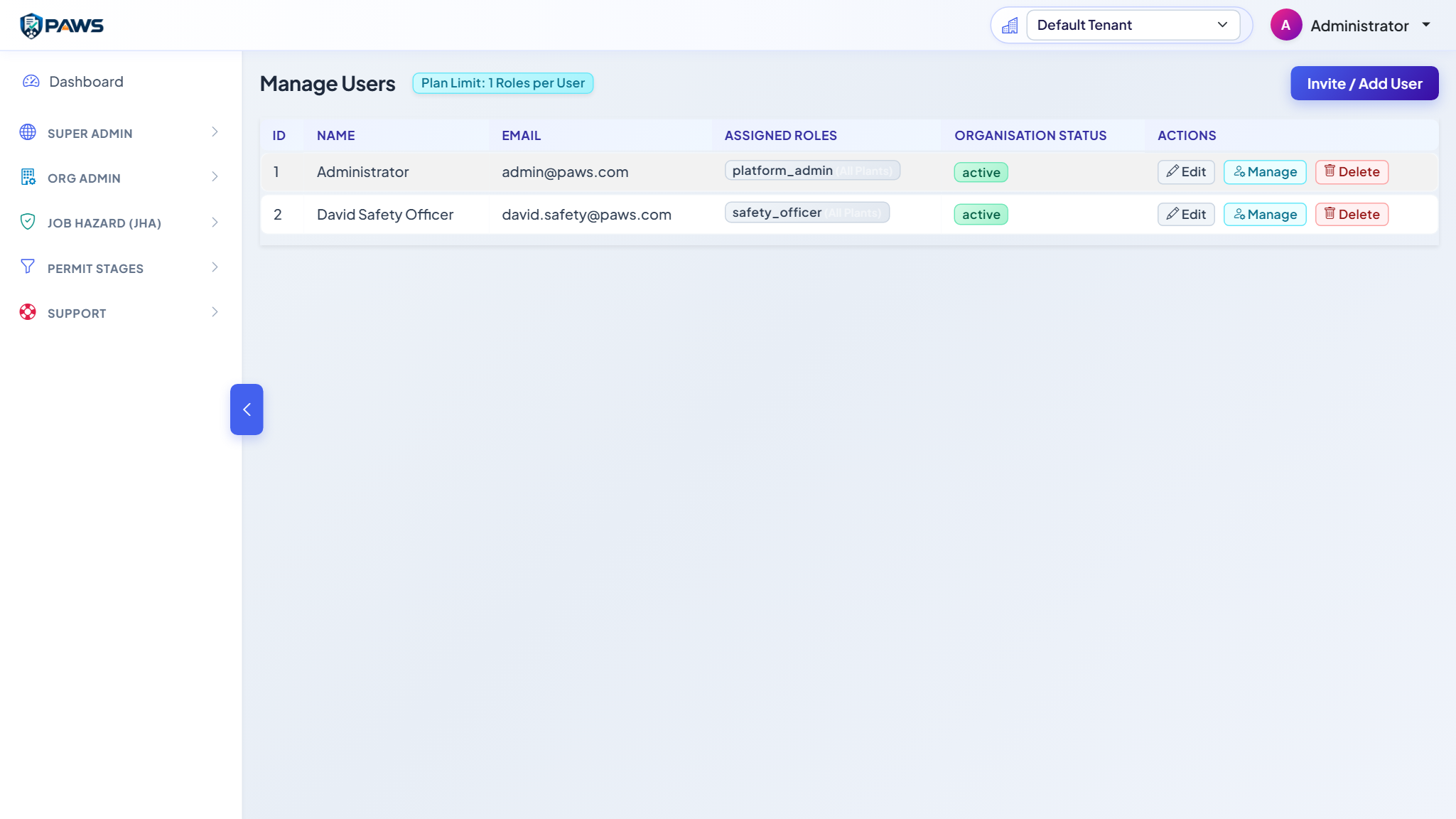 Team Users & Roles